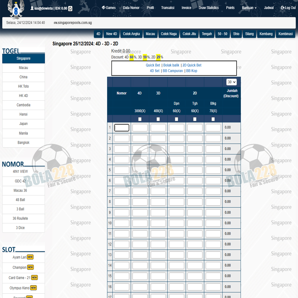 BOLA228: Bandar Judi Togel 2D 3D 4D Diskon Terbesar 60%